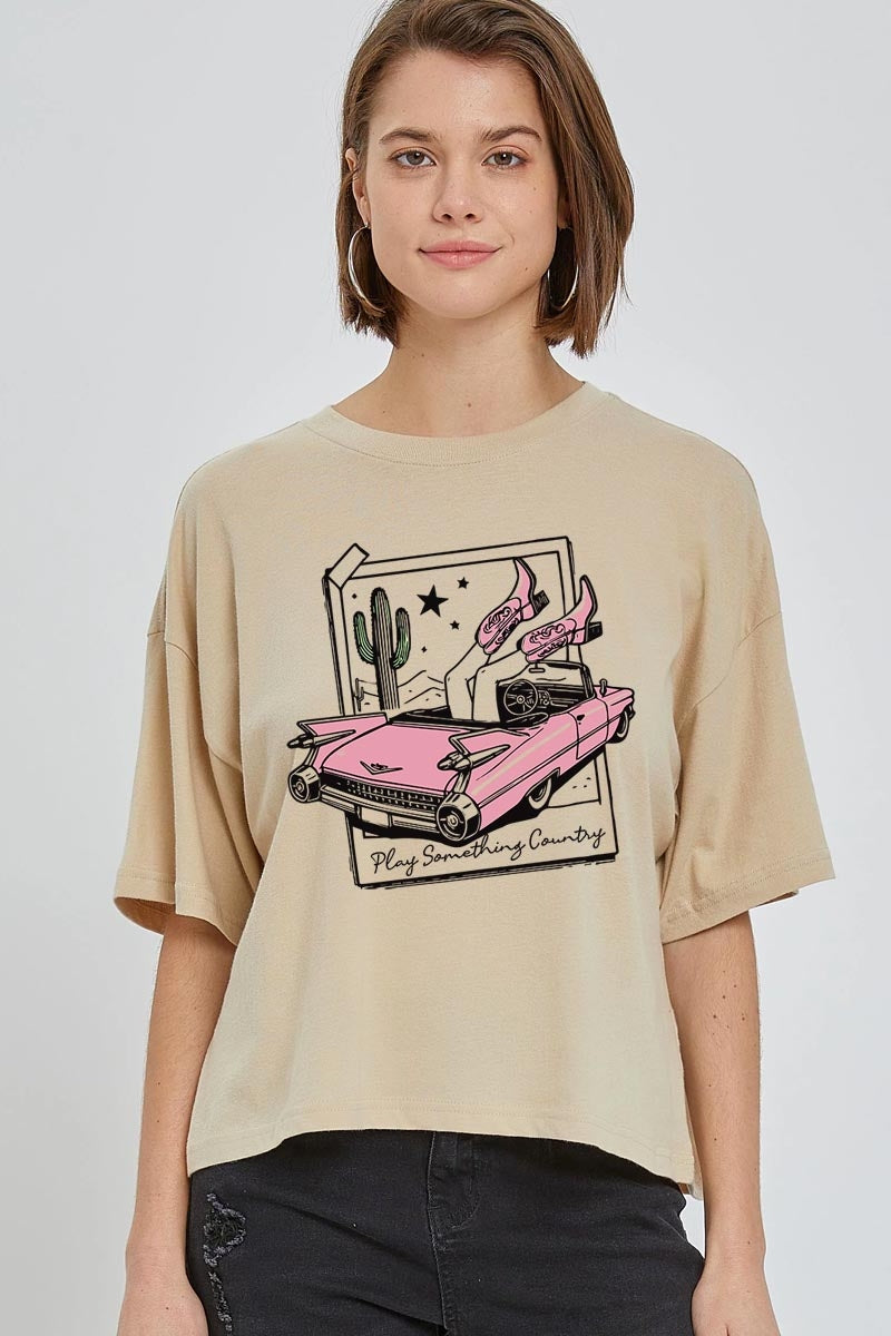 CTS-E3098 Play Something Country Graphic Relaxed Crop Top $11