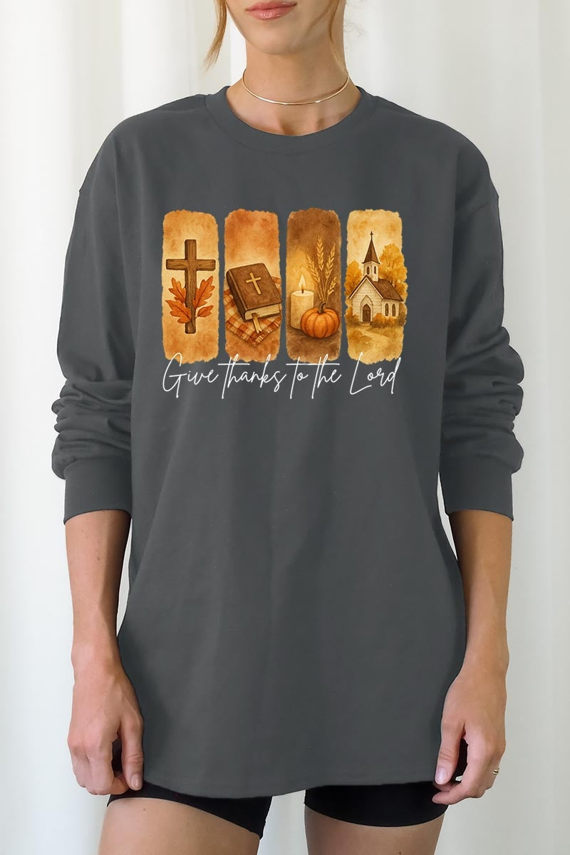 UL240P-E3169 Give Thanks To The Lord Graphic Plus Long Sleeve Tee $17