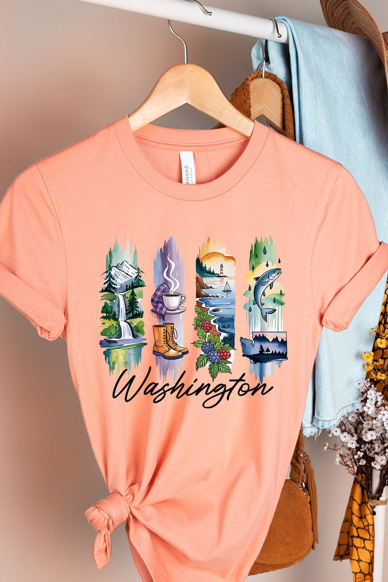 US3001-E3061WA Washington State Brushstroke Graphic Tee $12.5