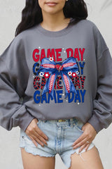 UL180-E3087 Red Blue Football Game Day Bow Graphic Sweatshirt $20