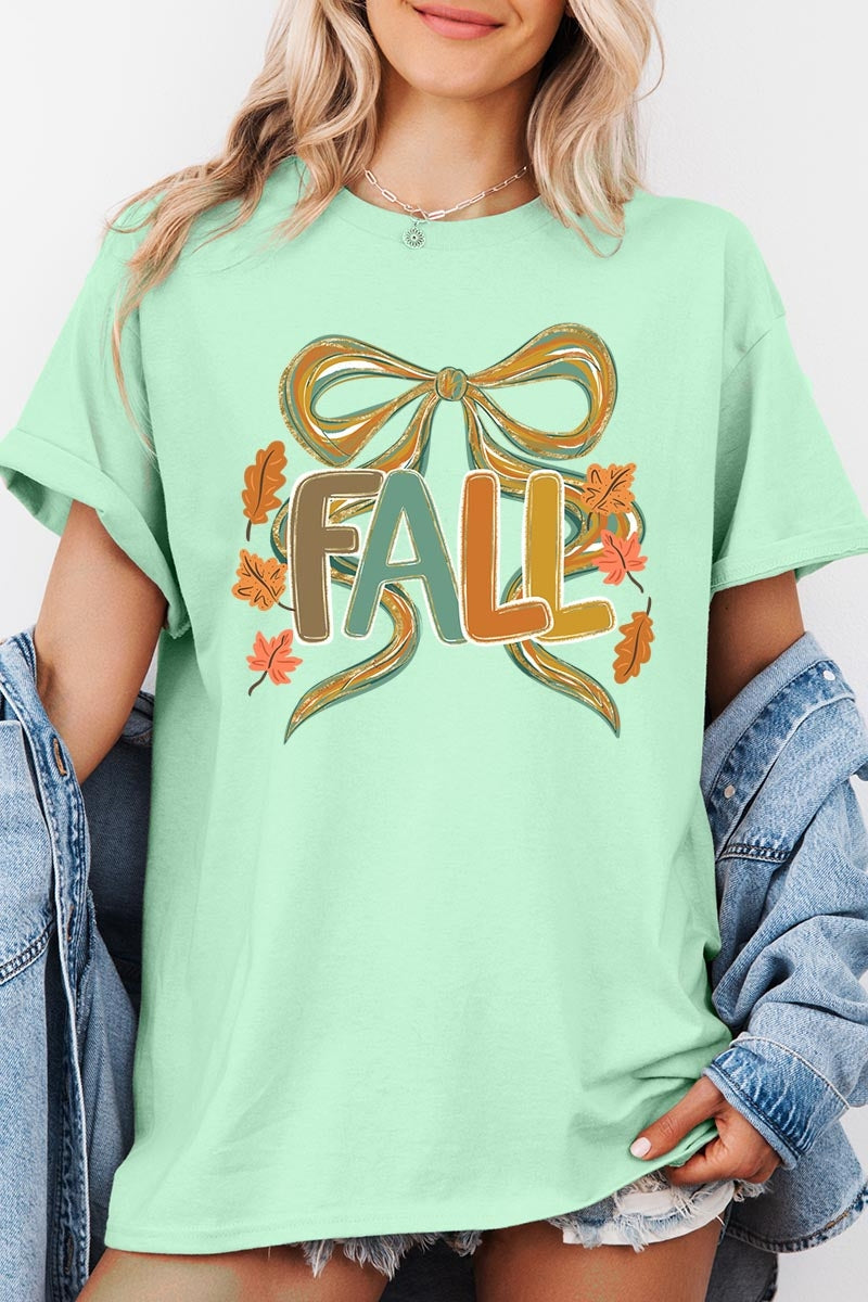 5000-E3121 Fall Brushstroke Bow Graphic Heavy Cotton Tee $9