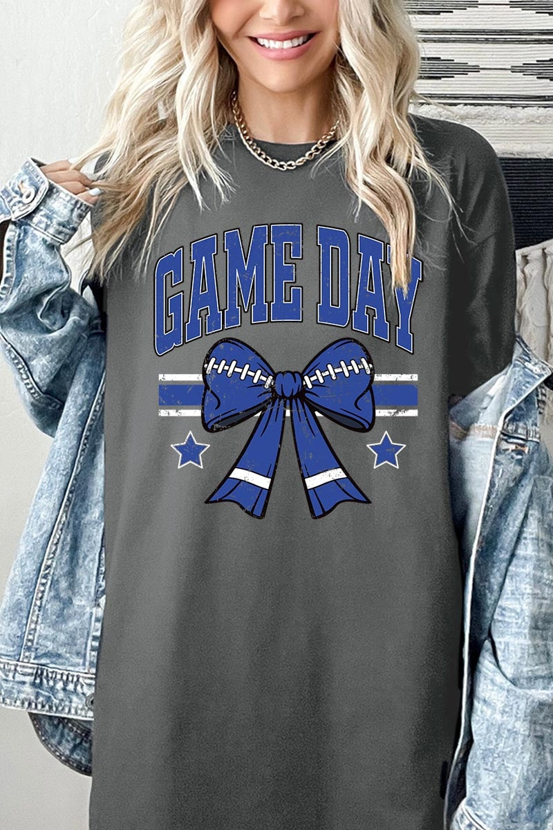 5000P-E3065 Blue Football Bow Graphic Plus Heavy Cotton Tee $12.75