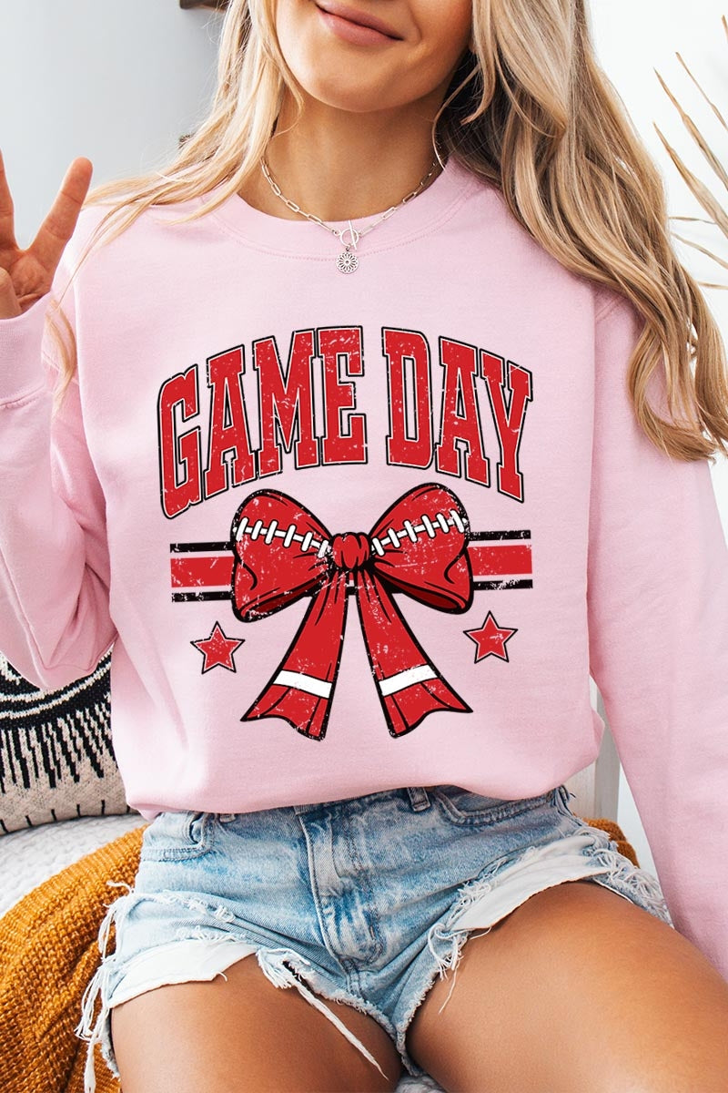 UL180P-E3062 Red Game Day Football Bow Graphic Plus Sweatshirt $25