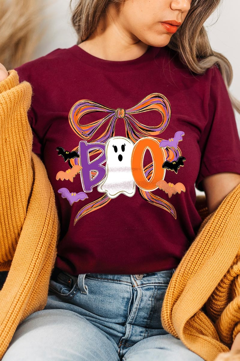 US3001-E3120 Boo Brushstroke Bow Graphic Tee $12.5