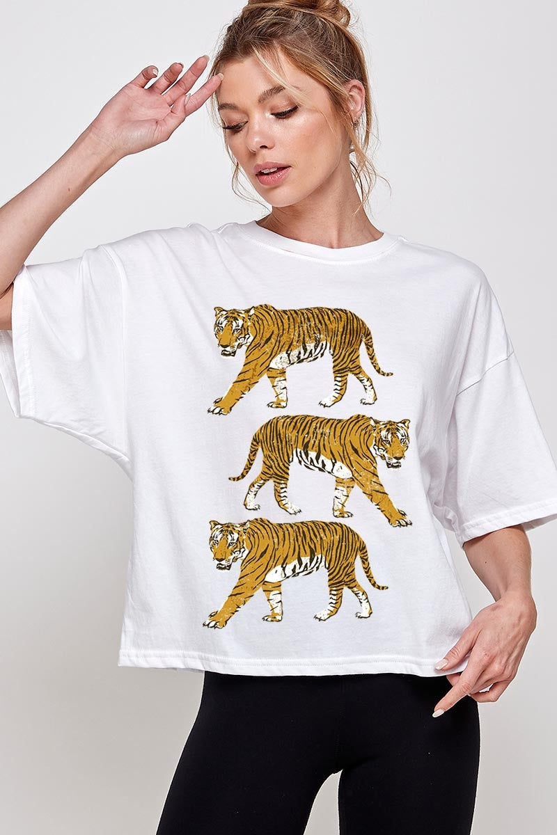 CTS-E3104 Retro Tigers Graphic Relaxed Crop Top $11