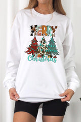 UL240P-E3200 Merry Christmas Trees Graphic Plus Long Sleeve Tee $17