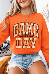 UL180P-E3129 Orange Gingham Game Day Graphic Plus Sweatshirt $25