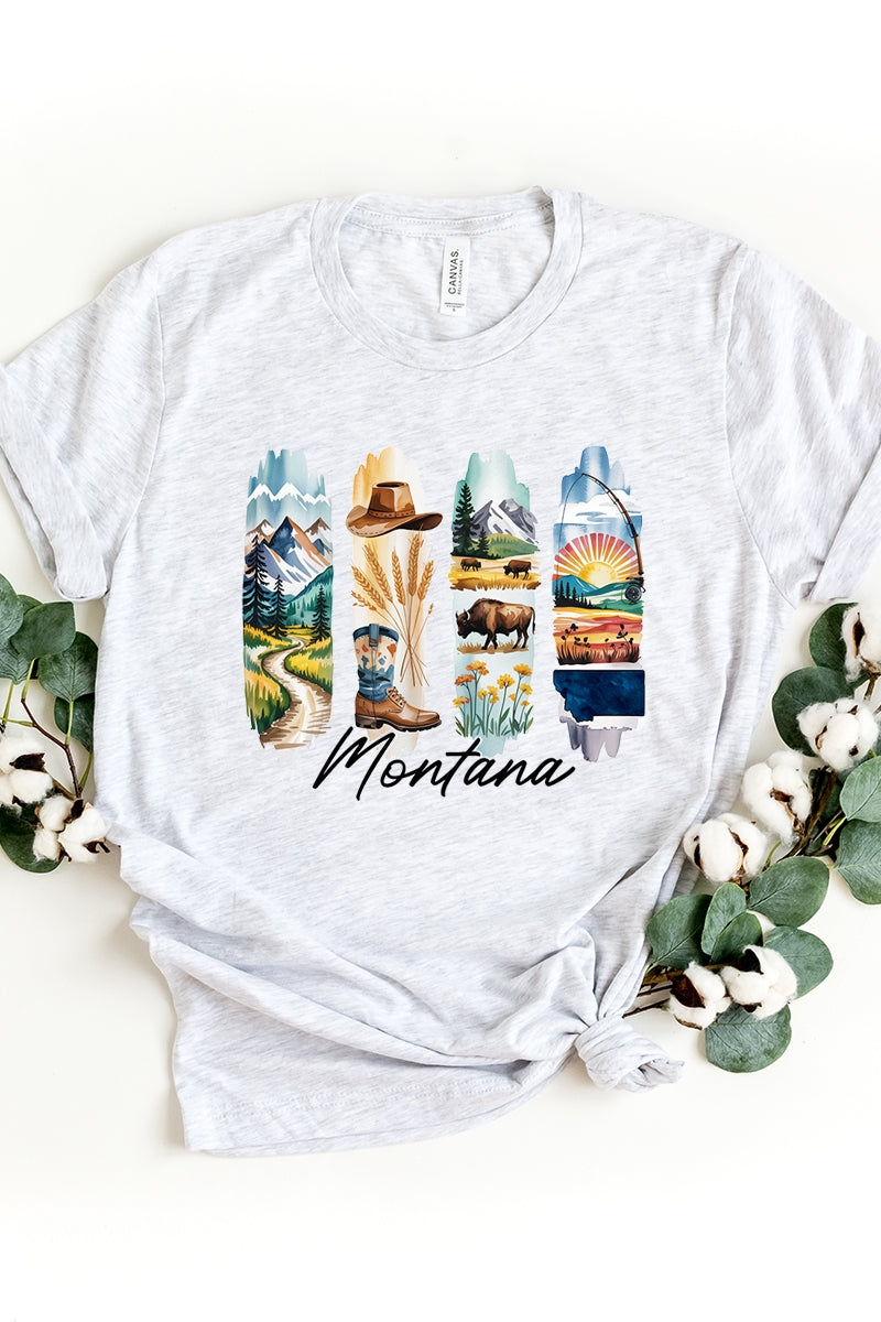 US3001P-E3061MT Montana State Brushstroke Graphic Plus Tee $16