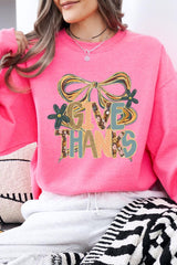 UL180-E3154 Give Thanks Bow Graphic Sweatshirt $20