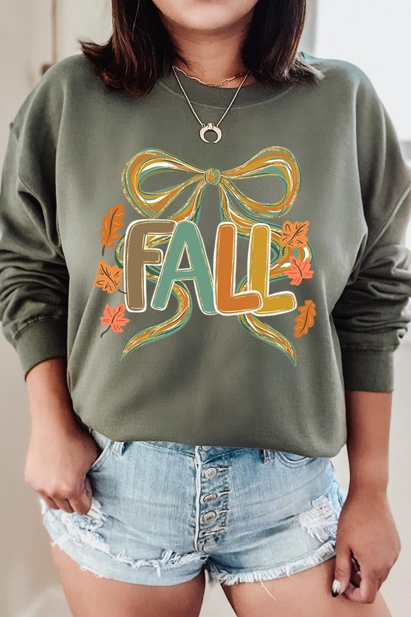 UL180-E3121 Fall Brushstroke Bow Graphic Sweatshirt $20