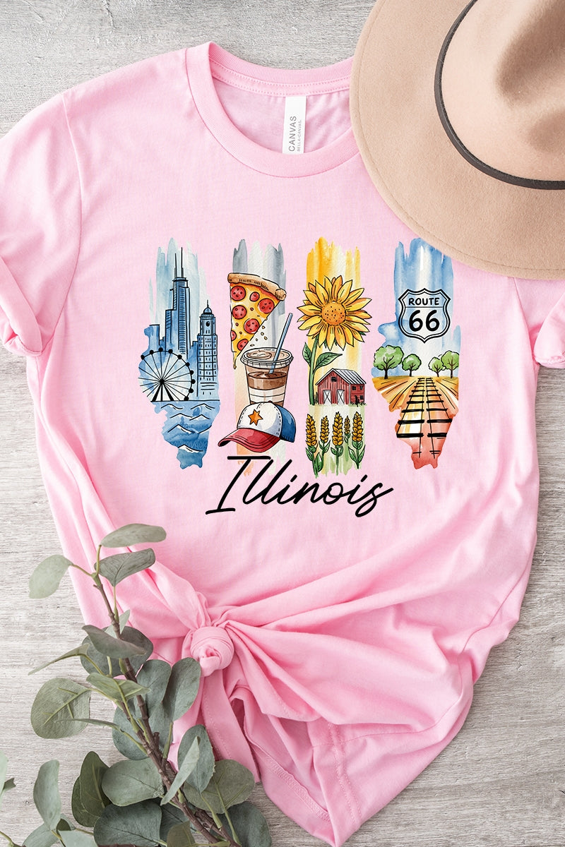 US3001-E3061IL Illinois State Brushstroke Graphic Tee $12.5