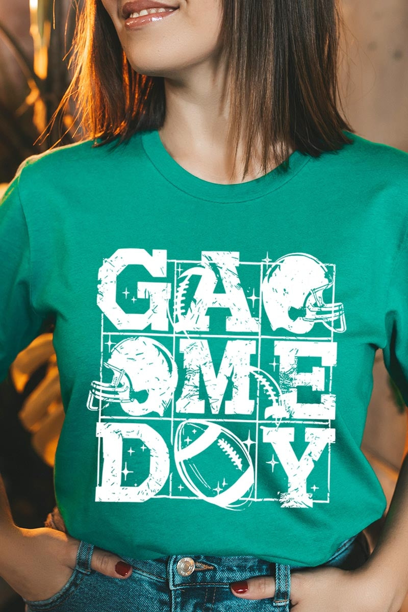 US3001P-E3073 Distressed Game Day Graphic Plus Tee $16
