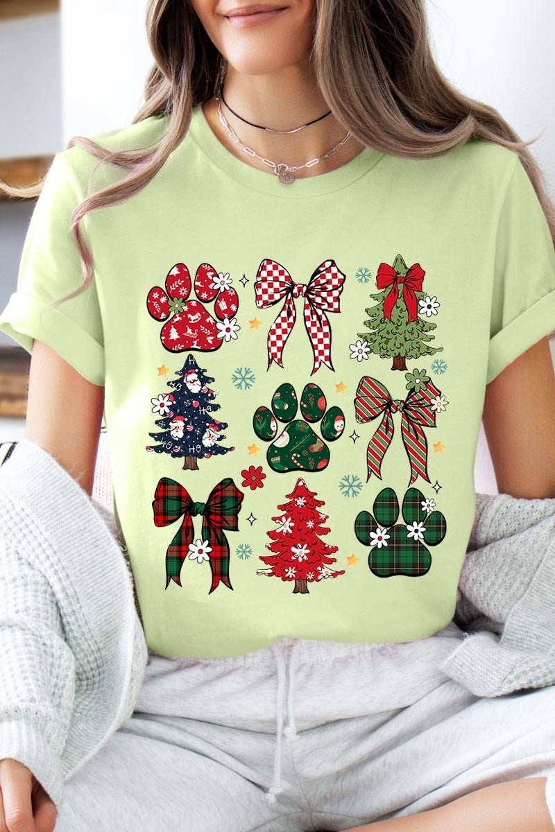 US3001P-E3195 Christmas Bow Paw Graphic Plus Tee $16