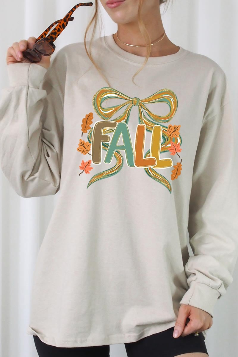 UL240P-E3121 Fall Brushstroke Bow Graphic Plus Long Sleeve Tee $17