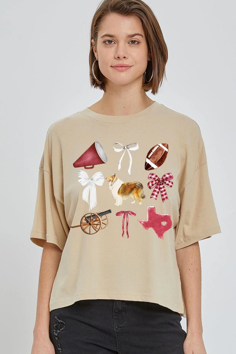 CTS-E3079 Texas Football Graphic Relaxed Crop Top $11