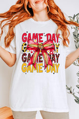 5000-E3091 Red Yellow Football Game Day Bow Heavy Cotton Tee $9