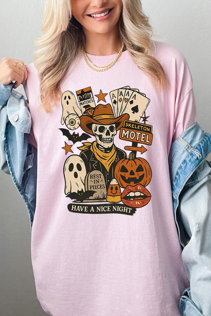 5000-E3107 Spooky Western Skeleton Graphic Heavy Cotton Tee $9