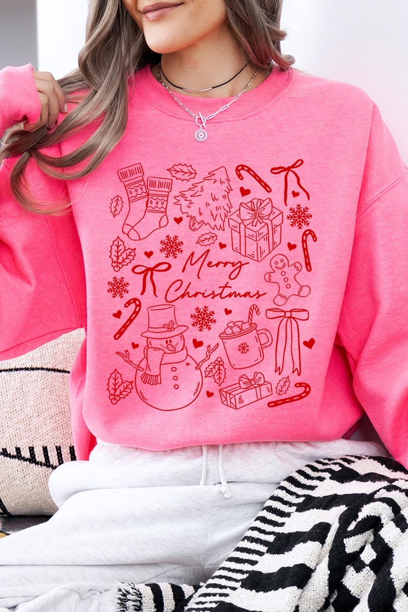 UL180P-E3181 Christmas Doodle Graphic Plus Sweatshirt $25