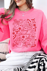 UL180P-E3181 Christmas Doodle Graphic Plus Sweatshirt $25