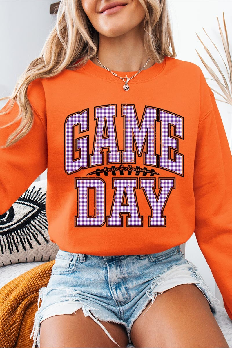 UL180-E3127 Purple Gingham Game Day Graphic Sweatshirt $20