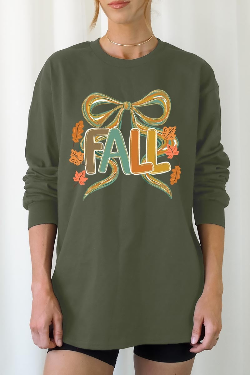 UL240P-E3121 Fall Brushstroke Bow Graphic Plus Long Sleeve Tee $17