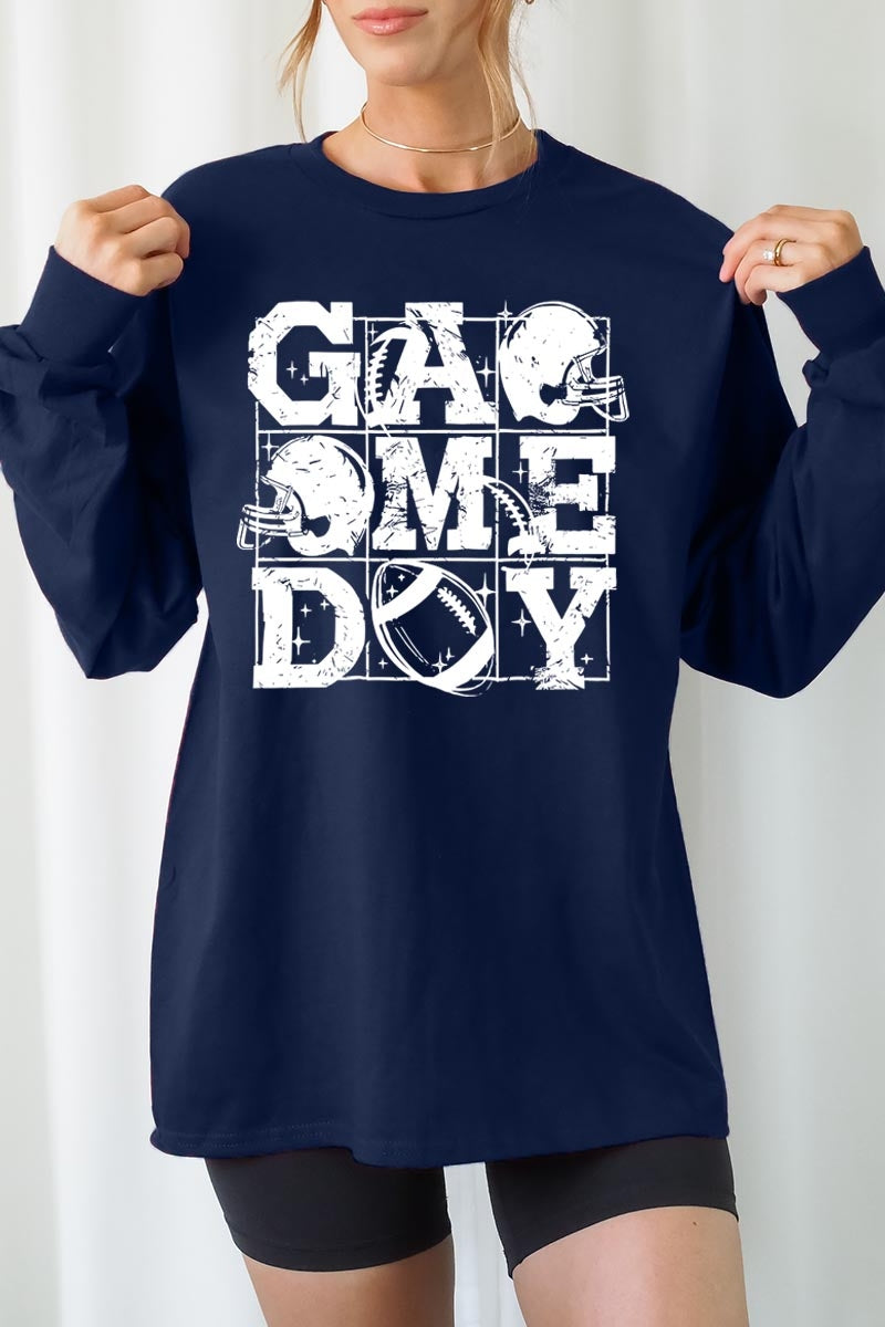 UL240P-E3073 Distressed Game Day Graphic Plus Long Sleeve Tee $17