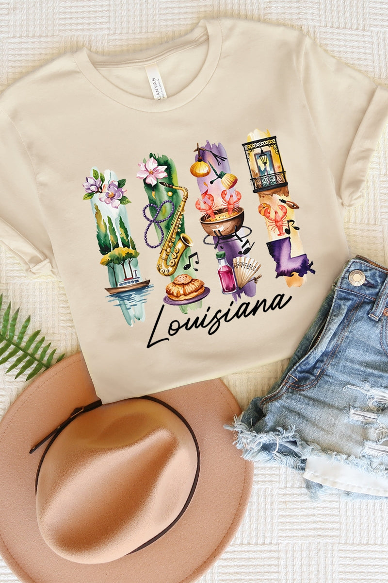 US3001-E3061LA Louisiana State Brushstroke Graphic Tee $12.5