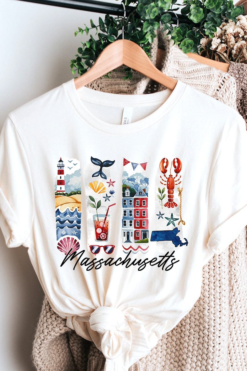 US3001-E3061MA Massachusetts State Brushstroke Graphic Tee $12.5