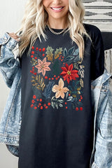 5000P-E3186 Floral Christmas Graphic Plus Heavy Cotton Tee $12.75