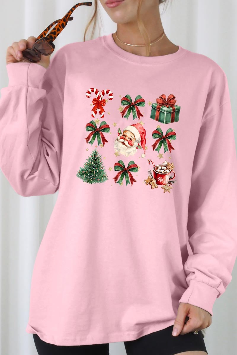 UL240-E3217 Santa Gifts & Bows Christmas Graphic Long Sleeve Tee $13.75