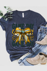 US3001-E3090 Yellow Football Game Day Bow Graphic Tee $12.5
