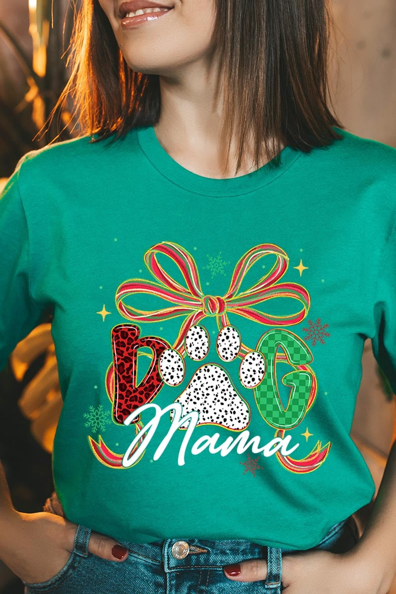 US3001P-E3194 Dog Mama Christmas Paw Graphic Plus Tee $16