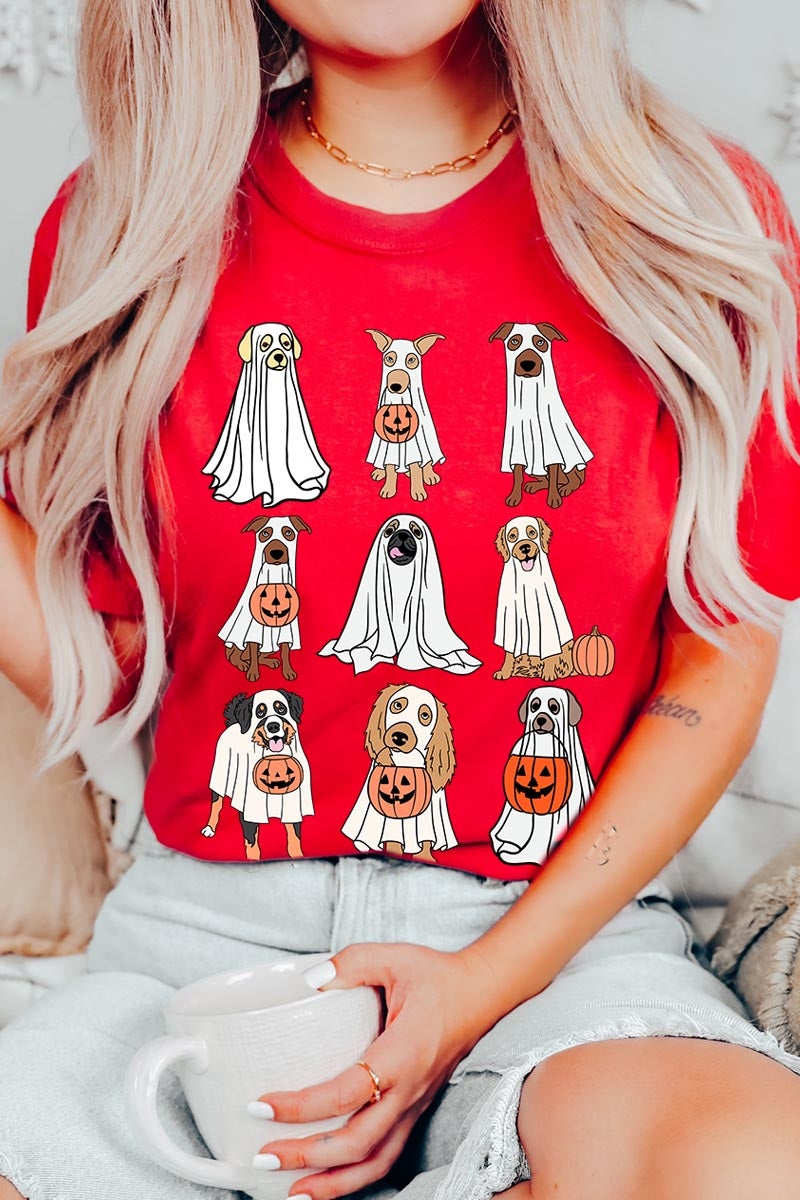 US3001-E3106 Halloween Ghost Dog Graphic Tee $12.5