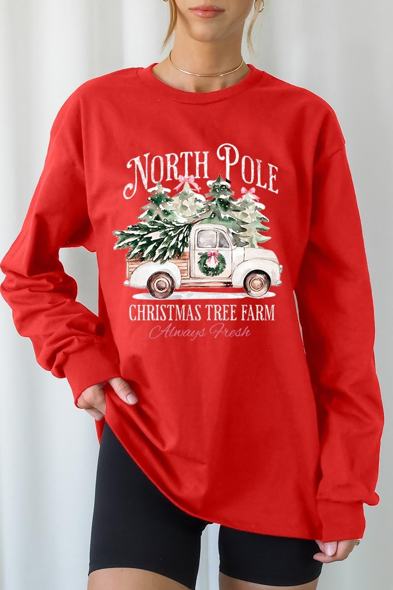 UL240-E3174 North Pole Christmas Graphic Long Sleeve Tee $13.75