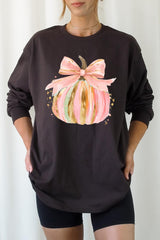 UL240P-E3083 Brushstroke Pumpkin Graphic Plus Long Sleeve Tee $17