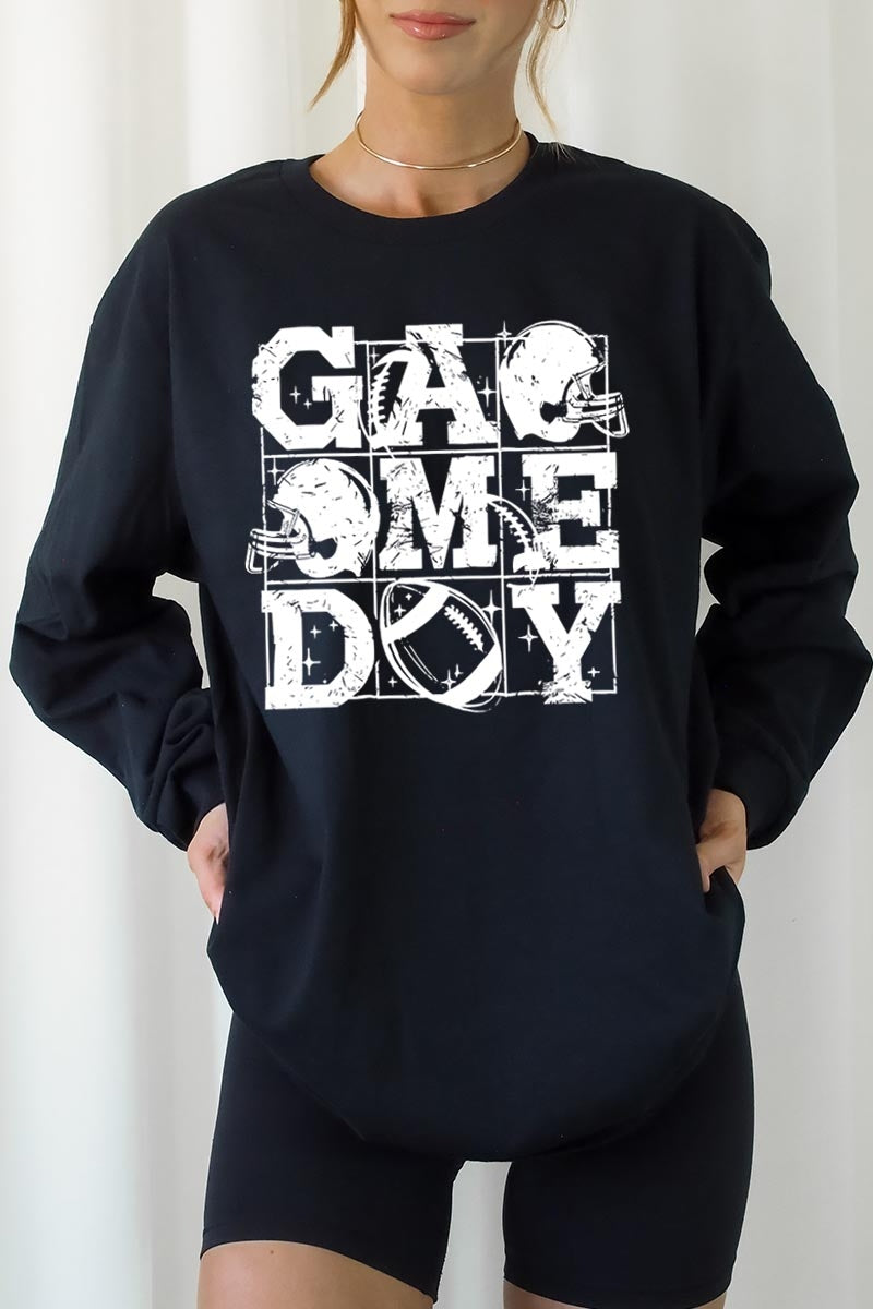 UL240P-E3073 Distressed Game Day Graphic Plus Long Sleeve Tee $17