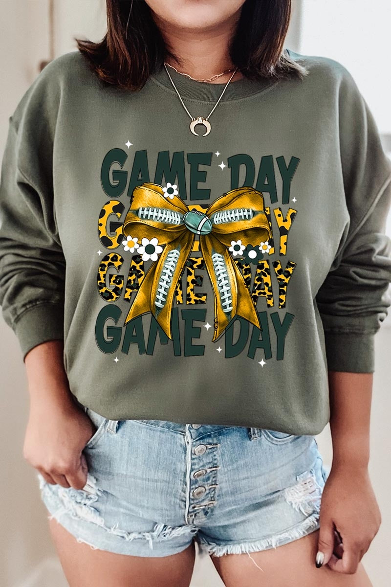 UL180P-E3090 Yellow Football Game Day Bow Plus Sweatshirt $25