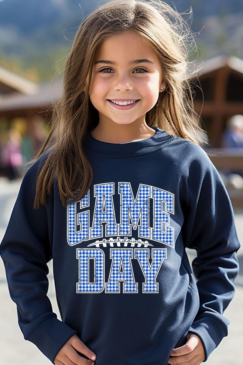 UL180B-E3130Z Blue Gingham Game Day Kids Graphic Sweatshirt $20