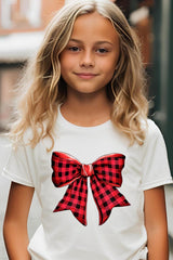 US3001Y-E3198Z Red Buffalo Plaid Bow Kids Graphic Tee $11