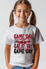 US3001Y-E3093Z Red Silver Football Game Day Bow Kids Graphic Tee $11