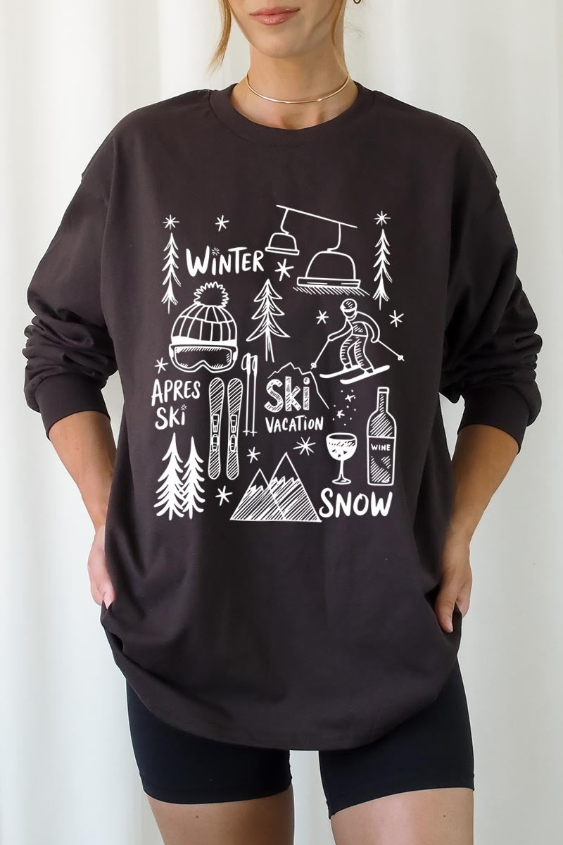 UL240P-E3188 Ski Doodle Graphic Plus Long Sleeve Tee $17