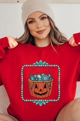 UL180-E3140 Halloween turquoise pumpkin Graphic Sweatshirt $20