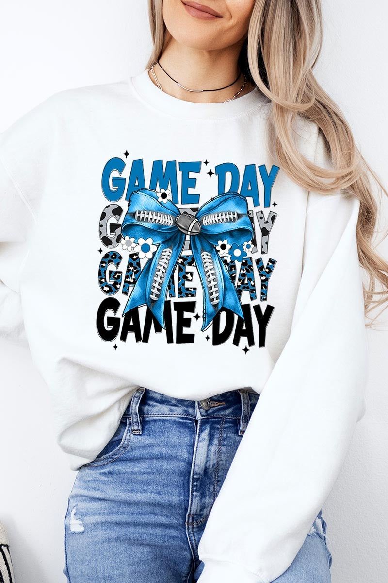 UL180P-E3089 Blue Silver Football Game Day Bow Plus Sweatshirt $25