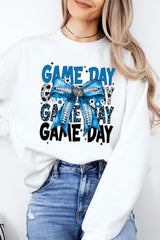 UL180-E3089 Blue Silver Football Game Day Bow Sweatshirt $20