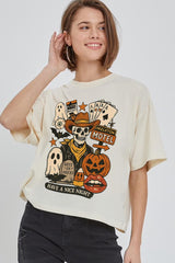 CTS-E3107 Spooky Western Skeleton Graphic Relaxed Crop Top $11