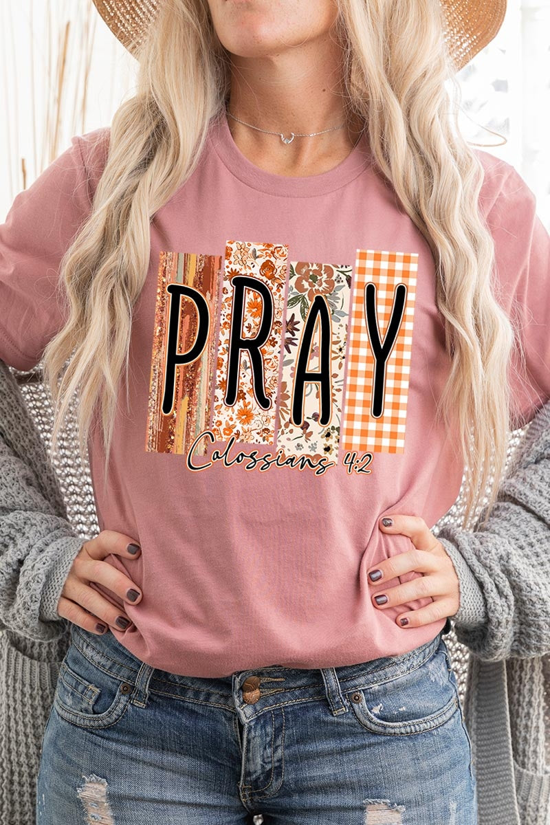 US3001P-E3166 Pray Fall Christian Graphic Plus Tee $16
