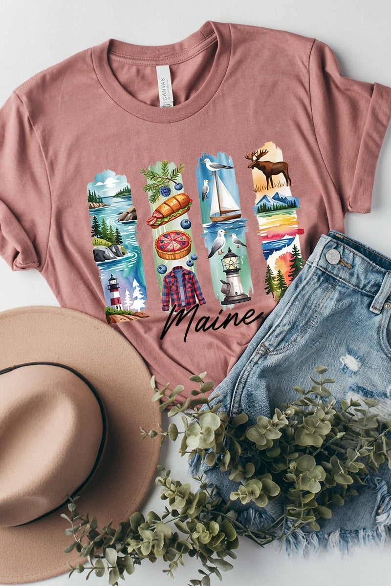 US3001-E3061ME Maine State Brushstroke Graphic Tee $12.5