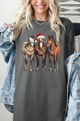 5000-E3182 Christmas Horses Graphic Heavy Cotton Tee $9