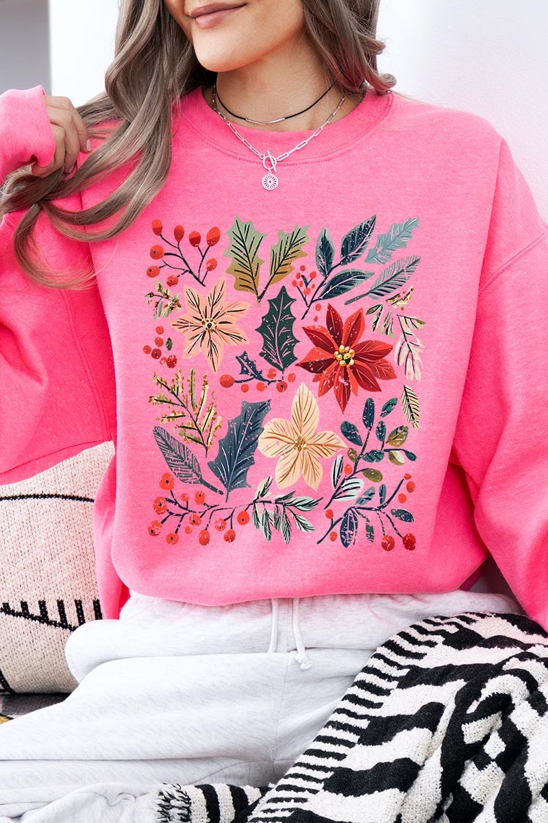 UL180P-E3186 Floral Christmas Graphic Plus Sweatshirt $25