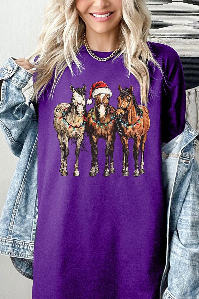 5000-E3182 Christmas Horses Graphic Heavy Cotton Tee $9